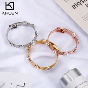 

KALEN Women's Fashionable Shell Beads Design Elegant Stainless Steel Charm Strap Buckle Bracelets Gift For Female