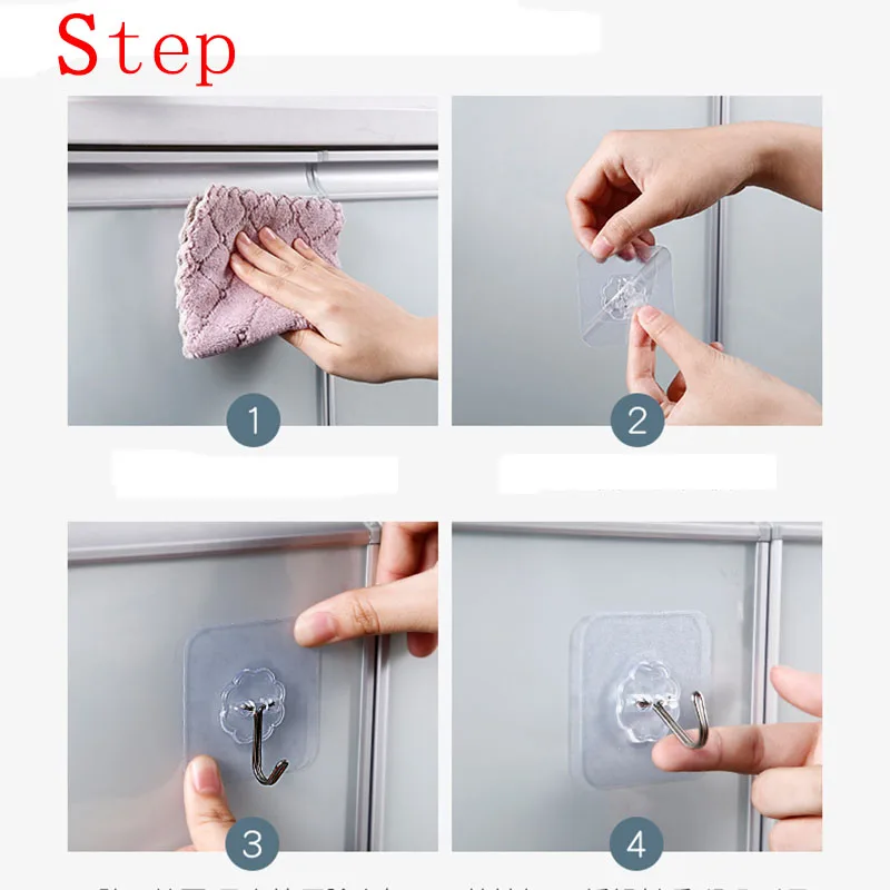 Description Picture 2 of item10PCS Transparent Stainless Steel Strong Self Adhesive Hooks Key Storage Hanger for Kitchen Bathroom Door Wall Multi-Function