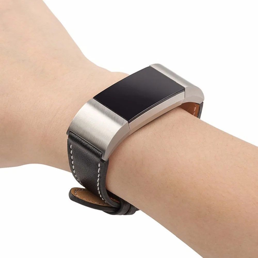 Сменный ремешок для браслета FitBit Charge 2 кожаный поясок браслет ремешок для Charge 2 с металлическим нержавеющей стальной адаптер