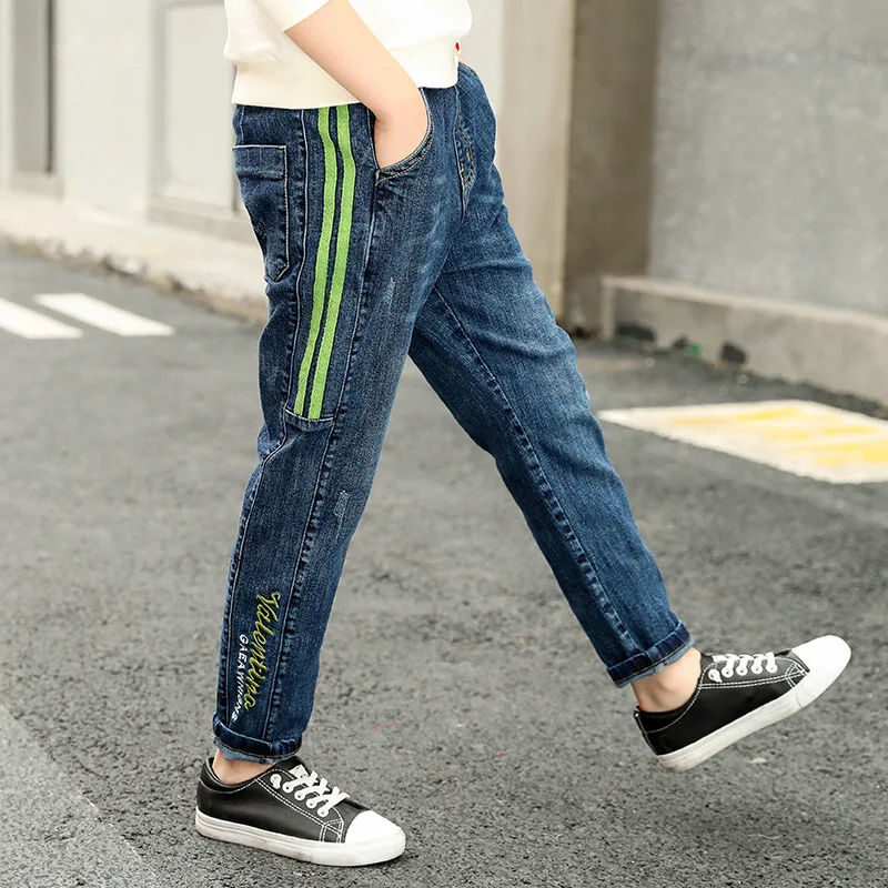 IENENS/джинсы для мальчиков, брюки, модные детские Стрейчевые джинсы, весенние прямые ковбойские брюки для мальчиков, повседневные штаны
