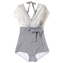 Женский кружевной комплект бикини танкини с пуш-ап из двух частей, купальный костюм, летний сексуальный полосатый женский купальник бикини на косточках