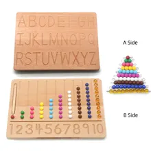 Planche à moteur fin Double face en bois Montessori pour bébé, jouets d'apprentissage des lettres et des chiffres, planche de traçage de l'alphabet D1444H