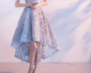 Robe de soiree черное кружевное вечернее платье с v-образным вырезом и коротким рукавом вечернее платье с коротким передом и длинной спинкой платья для выпускного вечера - Цвет: Серебристый