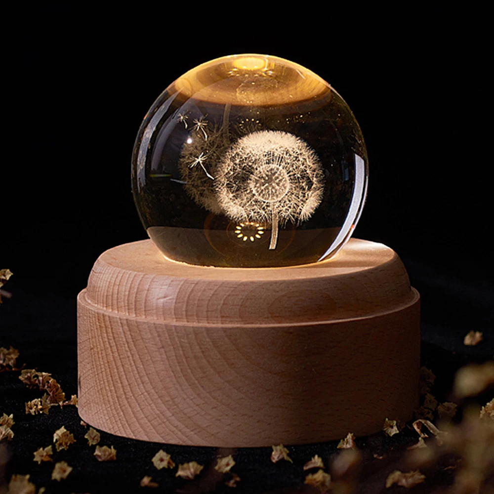 3D Crystal Ball Music Box The Moon Luminous Rotating Musical Box Ornament Led Light Universe Space Christmas Birthday Gifts 5