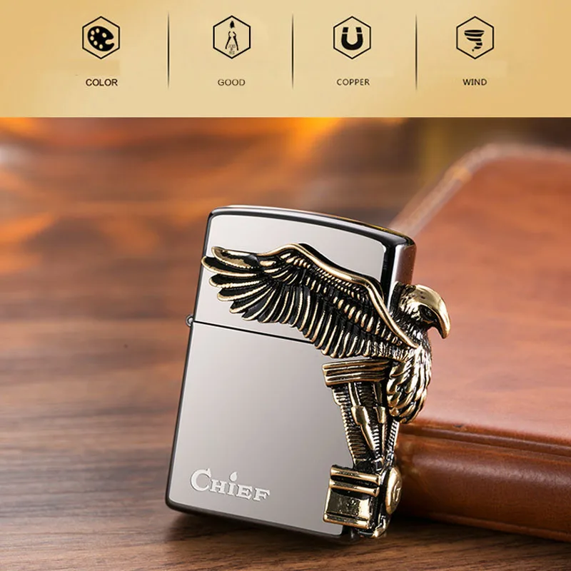 Eagle Leader Black Ice Kerosene Pure Copper Lighter Creative Windproof Stickers High Quality Cigarette Cigar Tobacco Lighter