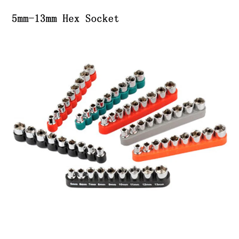 

9Pcs/Set 1/4 5mm-13mm Hex socket Power tool accessories 1/4 high carbon steel hex socket for Impact Driver