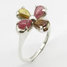 Тонкое серебряное кольцо с редкими каплями, турмалин, размер 7,75, 3,2 грамм, Дамский драгоценный камень