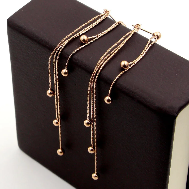 

Wholesale Fashion Festival Chain Steel Ball Rose Gold Tassel Earrings Long Beads Earrings Women Jewelry Free To Send E306