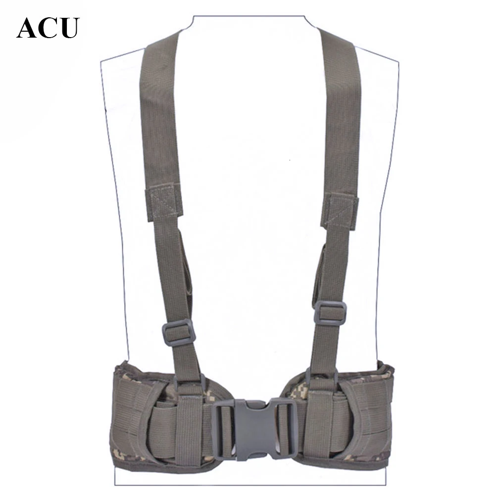 ACU Airsoft Military Nylon Molle Waist Combat Belt With Harness Tactical Adjustable Soft Padded Universal Unisex Hunting Accessories - Цвет: ACU