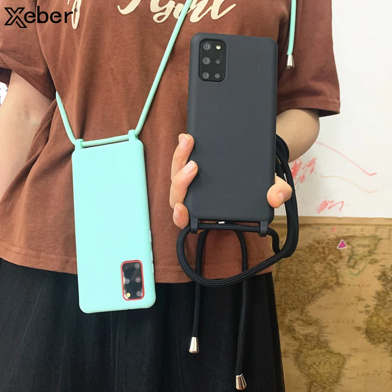Crossbody Necklace Holder Phone Cases For Samsung A51 A71 S20 Plus S20 Ultra Lanyard Silicone