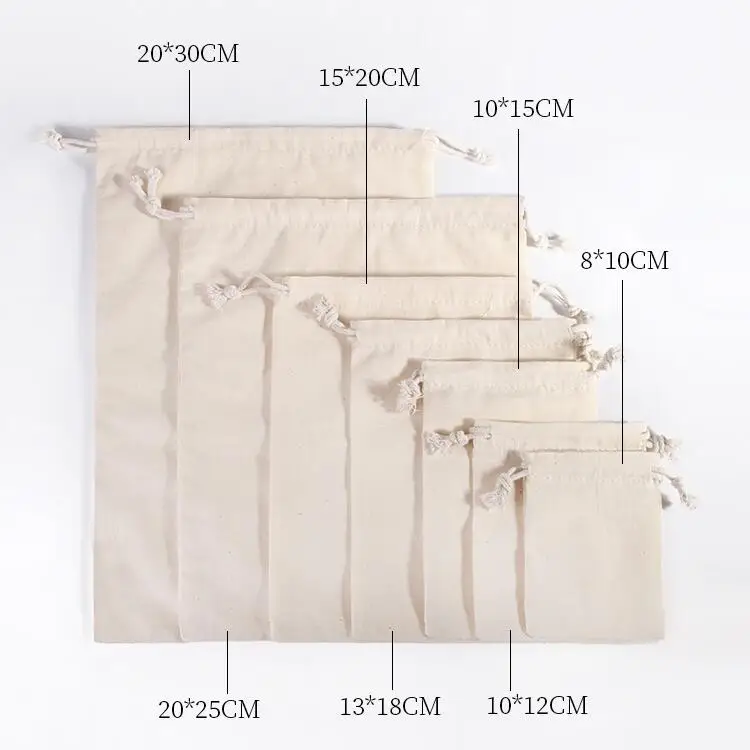 50 шт./лот 8x10 10x12 17x23 20x25 20x30 см большие 130 г натуральные хлопковые мешки на шнурке