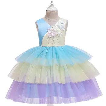 

D0108Lace Embroidery A-line Princess Baby Girl Dresses 2020 New Spring Summer Party Wedding Kid Dress For Girl Wholesale Clothes