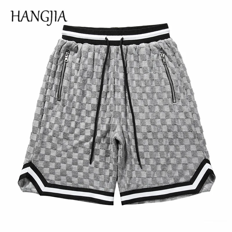 White Black Plaid Jogger Shorts Men Hip 