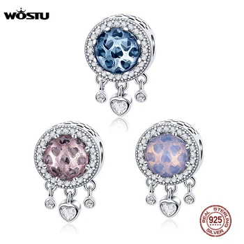 

WOSTU 100% Real 925 Sterling Silver Sparkling Zircon Charm Heart Beads Fit Original Bracelets Pendant Necklace Fashion Jewelry