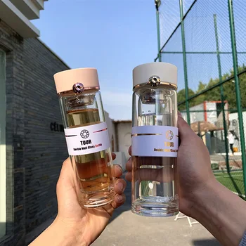 

Creative Tuell Double-Layer High Borosilicate Glasses Diamond Cup Cover with Tea Strainer Men and Women Students Hand Cup