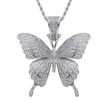 

2020 Hip Hop Ice Out Cubic Zirconia Butterfly Dainty Pendant Necklace Ladies Charms Generous Necklace Rock Fashion Jewelry Gift