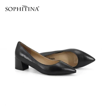 

SOPHITINA Classic Women's Pumps Comfortable Square Heel Sexy Pointed Toe Solid Elegant Genuine Leather Shoes Fashion Pumps C247