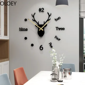 

Wall Clock Stickers Modern Design Nordic Diy Deer Head Wall Watch Home Decor Living Room Bedroom Duvar Saati Shabby Chic Clocks