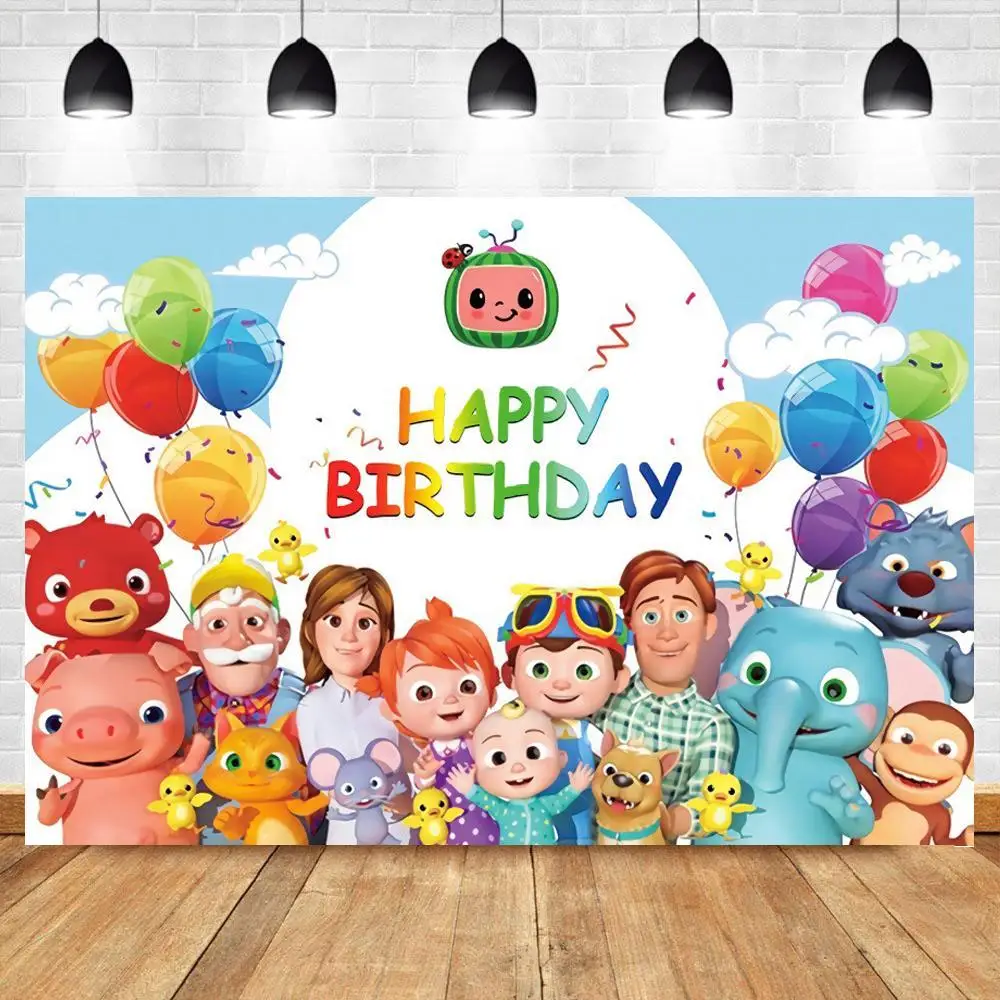 Cocomelon Custom Birthday Party Backgrounds Ballons Photo Studio Backdrops Vinyl 