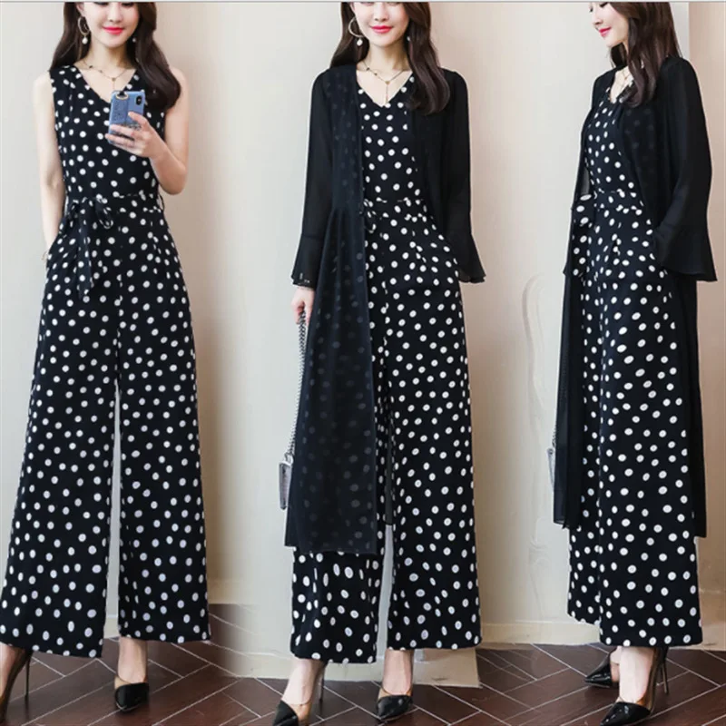

Onesie Women's 2019 Spring New Style Korean-style Drape Loose Pants Set Two-Piece Set High-waisted Chiffon Romper Summer