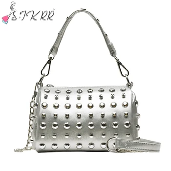 

S.IKRR Luxury Rivet Handbags For Women 2020 Fashion Korean Pu leather Shoulder Messenger Bag Female Pillow Bags Hand Bags Woman