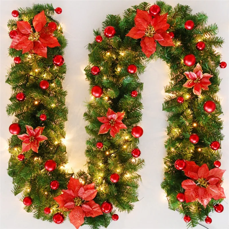 

2.7M/9Ft Artificial Christmas Fireplace Garland Wreath Fake Pine Tree Ornament Red Fireplace Ornament