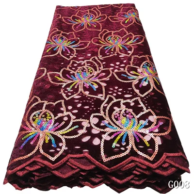 HFX африканская кружевная ткань Высокое качество шнур и бархат кружевная ткань для вина tissu африканский гипюр нигерийское вечернее платье G003 - Цвет: purple lace fabric
