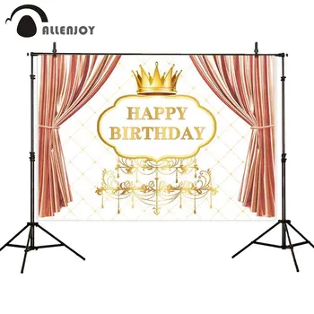 

Allenjoy Headboard Backdrop Cloth Golden Crown Happy Birthday Curatian Stage Banners Photozone Baby Shower Event Decor Supplies