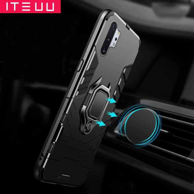 

ITEUU Finger Ring Kickstand Armor Case for Samsung Galaxy Note 10 10+ Cases Shockproof Stand Cover for Samsung Note10 Note10Plus