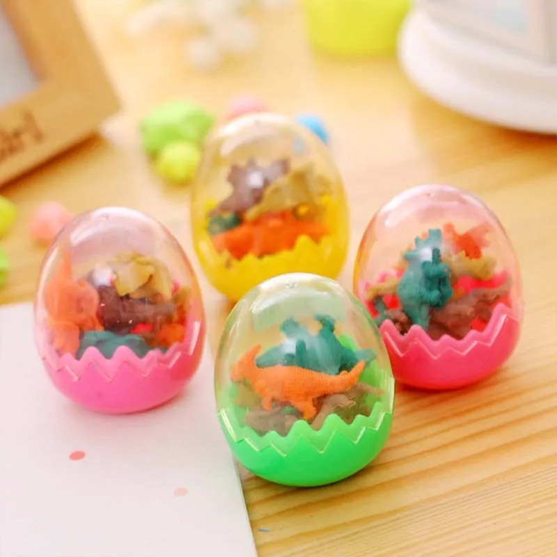 8Pcs Novelty Toys Mini Animal Dinosaur Eggs Pencil Rubber Eraser Students Educational Stationery Gift