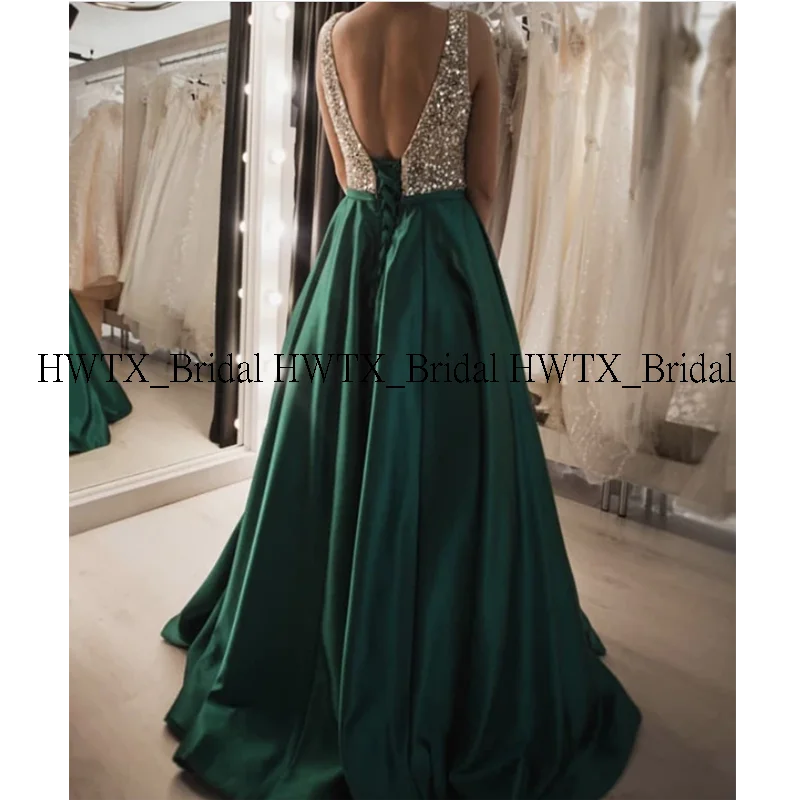 HWTX_Bridal, новинка, платья для выпускного вечера, блестящие, расшитые бисером, с блестками, а-силуэт, атласные, длинные, формальные, вечерние платья, Vestidos de fiesta