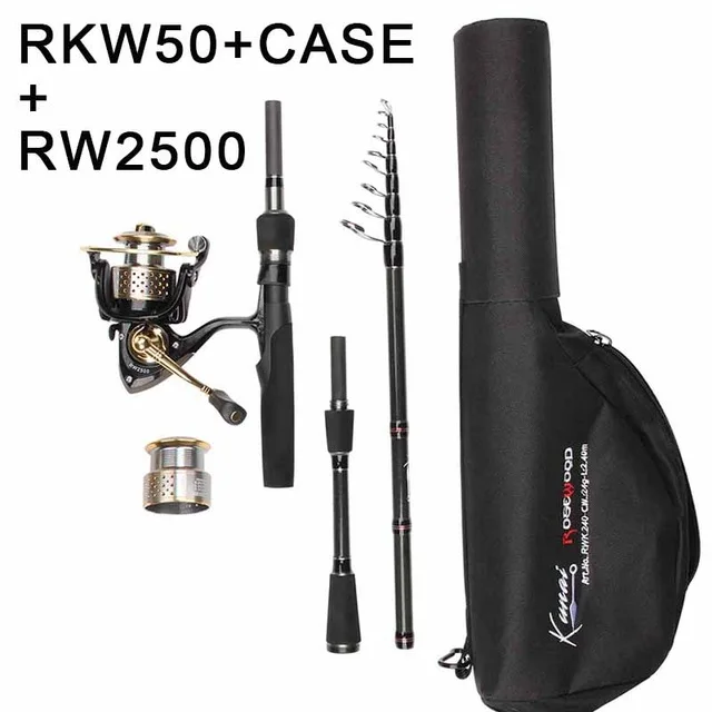 RKW50-Case- 2500Reel RoseWood High Performance Telescopic Rod 2.4m 3 Sections Carbon Fiber Portable C.W. 24g 50g Travel Rod With Bag For Fishing - Цвет: RKW50-Case- 2500Reel