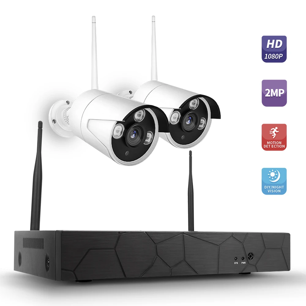 

Wireless NVR Kit Security System 2MP 1080P WIFI Home Security Camera Monitor Night Vision P2P Motion Detection Alarm Trigger