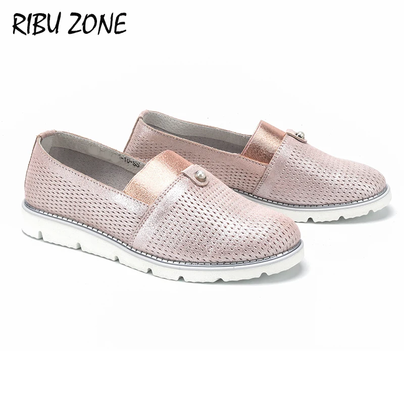 RIBU ZONE/; известный бренд; Европейская Женская обувь из натуральной кожи на толстой мягкой подошве; женские лоферы; белые лоферы с украшением из жемчуга - Цвет: R09010-11-SUEDE