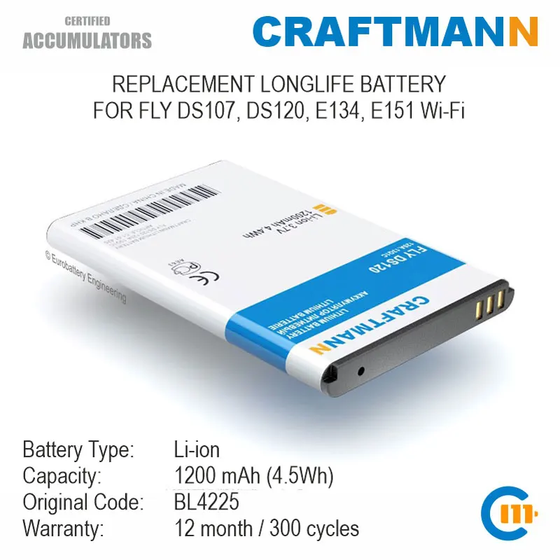 Аккумулятор 1200 мАч для FLY DS107 DS120 E134 E151 Wi Fi (BL4225)|Аккумуляторы мобильных телефонов| |