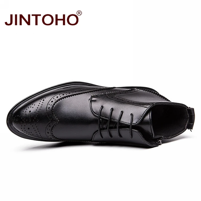 JINTOHO/мужские кожаные ботинки с острым носком; зимняя обувь; модная мужская кожаная обувь; повседневные мужские зимние ботинки; дышащие мужские ботинки