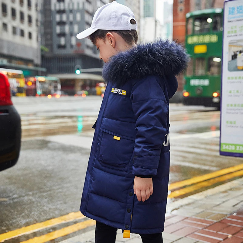 Коллекция 2019 года модные пуховики для мальчиков теплая Длинная модель детские