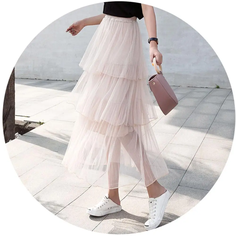 Женская сетчатая юбка в складку, элегантная Милая летняя юбка с эластичной резинкой на талии, модная Прозрачная женская повседневная юбка