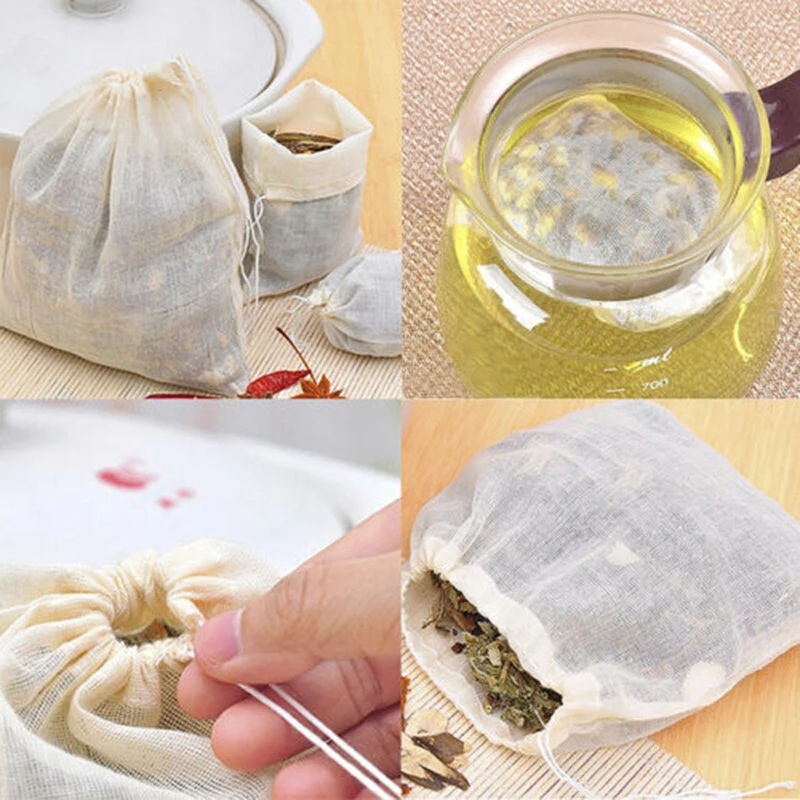 10Pcs A Set Empty Teabags String Heat Seal Filter Paper Herb Loose Tea Bag White