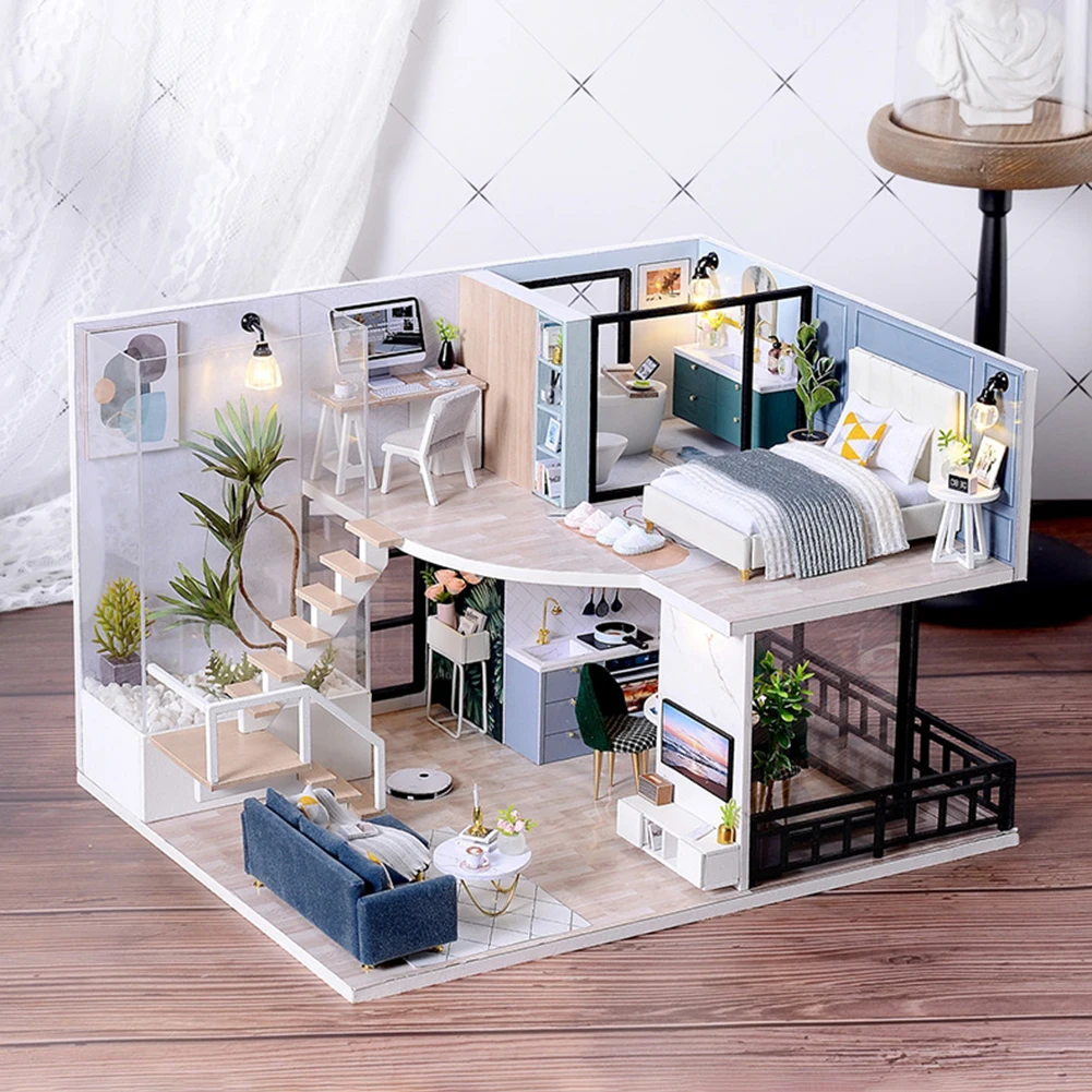WYD-European Romantic Castle Miniature Dollhouse kit with LED Lights 3D Model Kit Wooden Dollhouse Furniture Boy Girl Birthday Xmas Gift 