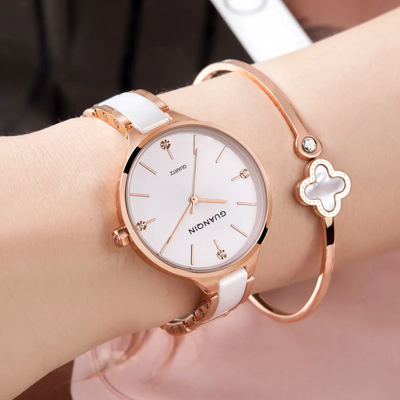 

Watch Women's Fashion New Style Simple Diamond Set Ultra-Thin Top Grade Quartz Watch Ceramic Waterproof Women's Watch