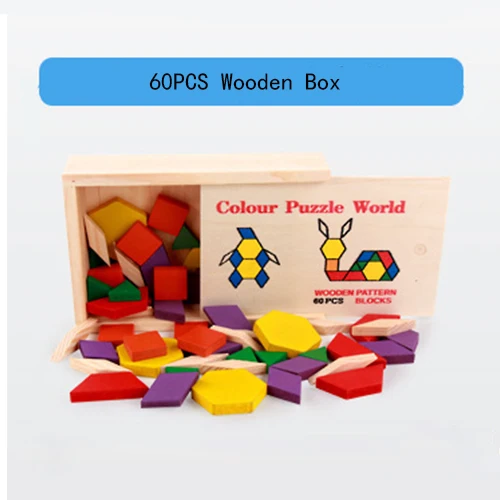 60PCS Wooden Box 125 шт деревянная настольная игра-головоломка, набор красочных детских обучающих игрушек Монтессори для детей, обучающая развивающая игрушка M062 - Цвет: 60PCS Wooden Box