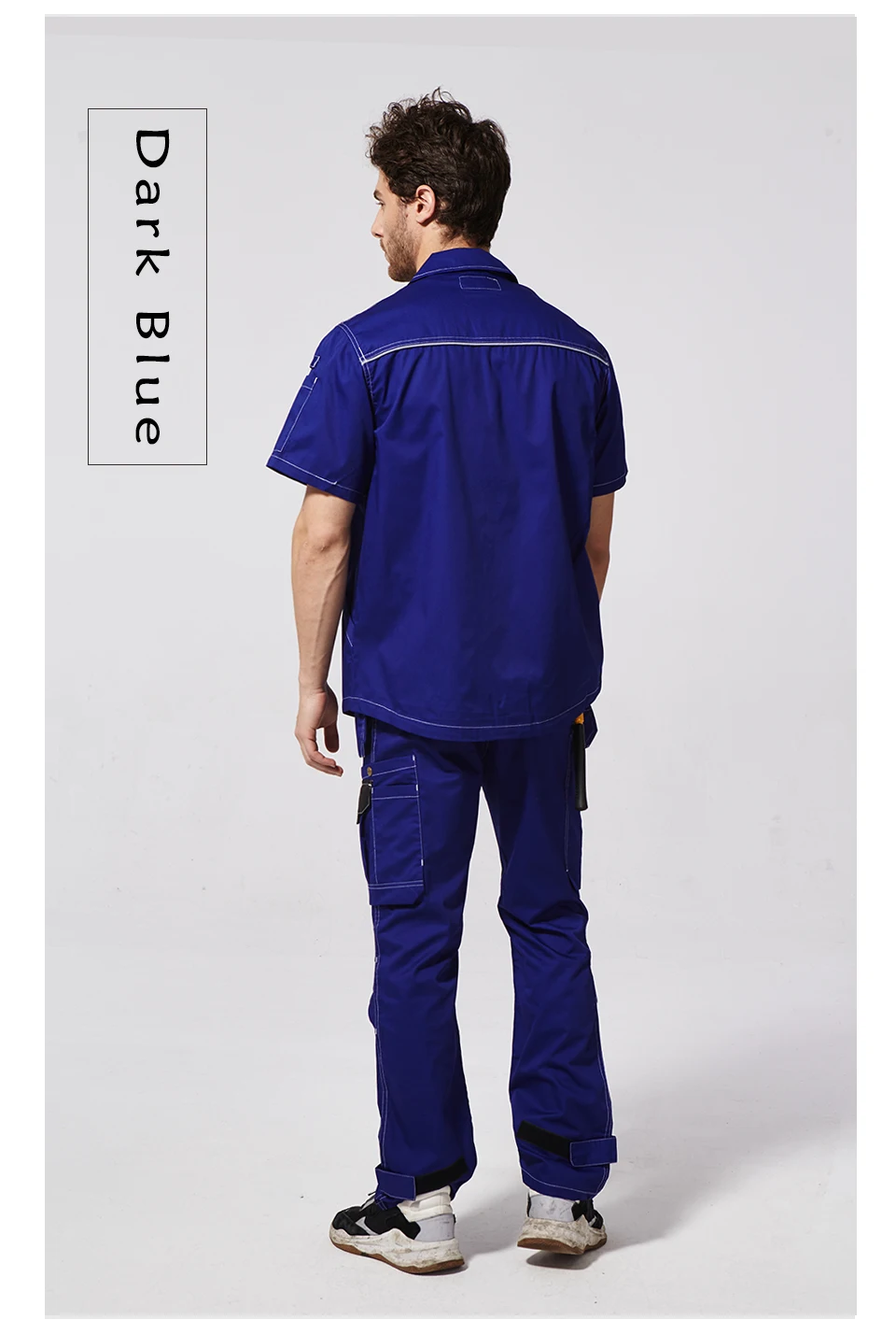 B230 workwear mens work shirts blue short sleeved shirts breathable safety working clothes with big pockets free shipping