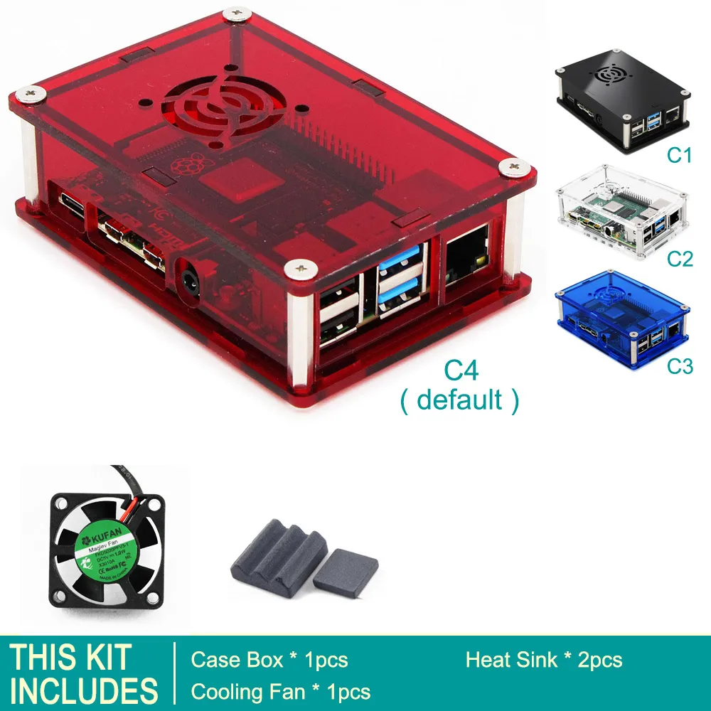 Корпус C4: прозрачный красный Raspberry PI 4 корпус коробка PI4 Модель B 1 ГБ/2 ГБ/4 ГБ полиметилметакрилатные акриловые крышки корпуса КОРПУСА коробка Raspberry PI 4B - Цвет: Kit 1
