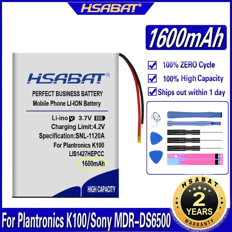 HSABAT PR-423350 1600mAh батарея для Plantronics K100 LIS1427HEPCC LIS1427NHPCC Sony MDR-DS6500 MDR-XB950BT батареи |
