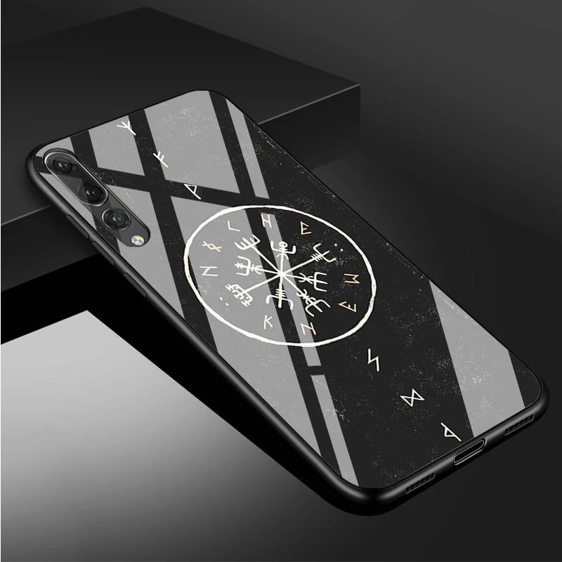 pu case for huawei Viking Vegvisir Odin Bắc Âu Kính Cường Lực Điện Thoại Ốp Lưng Cho Huawei P20 P30 P40 P40 Lite Pro Psmart Giao Phối 20 30 bao Da Vỏ huawei pu case Cases For Huawei