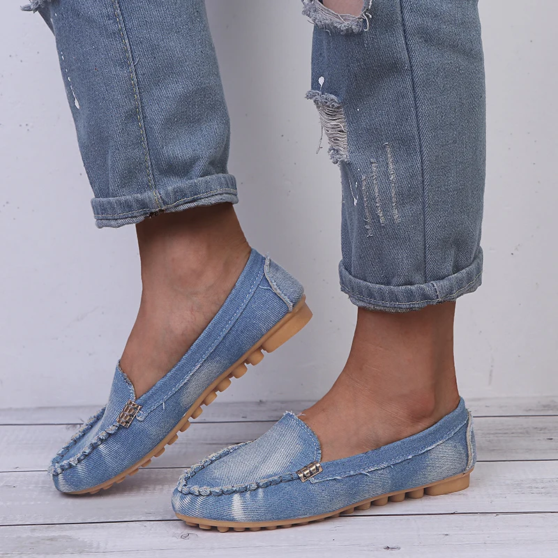 Women Casual Flat Shoes Spring Autumn Flat Loafer Women Shoes Slips Soft Round Toe Denim Flats