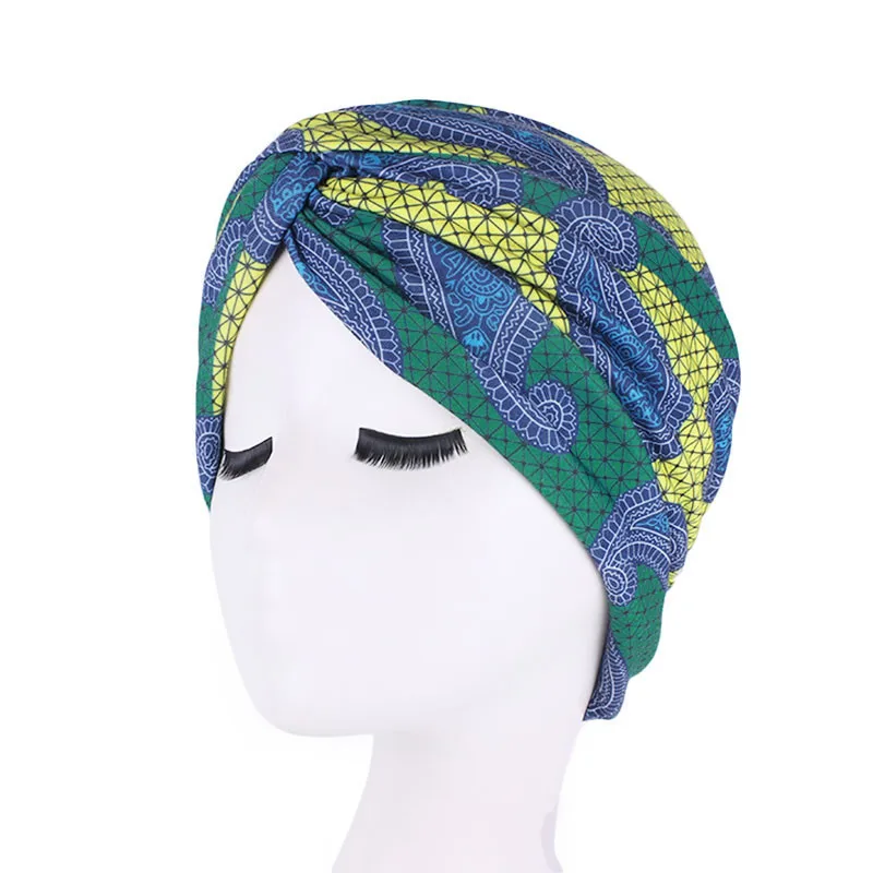 Helisopus Африканский Печатный завязанный женский Тюрбан Твист повязки на голову модные повязки на голову хиджаб Рак шапочка при химиотерапии - Цвет: Green