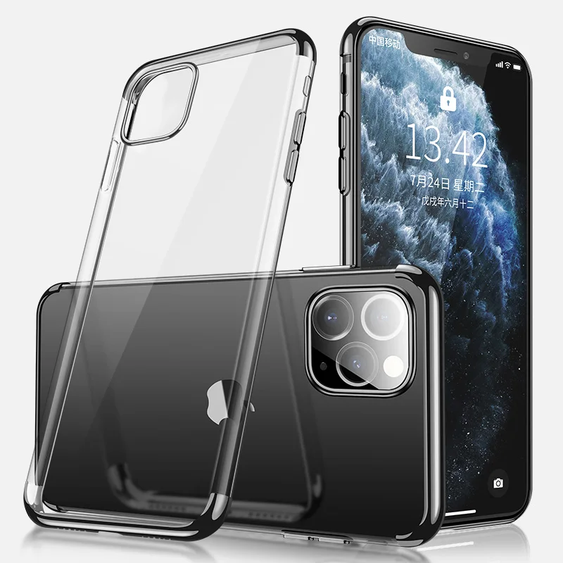 Cafele Прозрачный мягкий силиконовый чехол для iPhone 11 pro max, ТПУ покрытие, кристально чистая задняя крышка для iPhone 11 pro Чехол - Цвет: Black