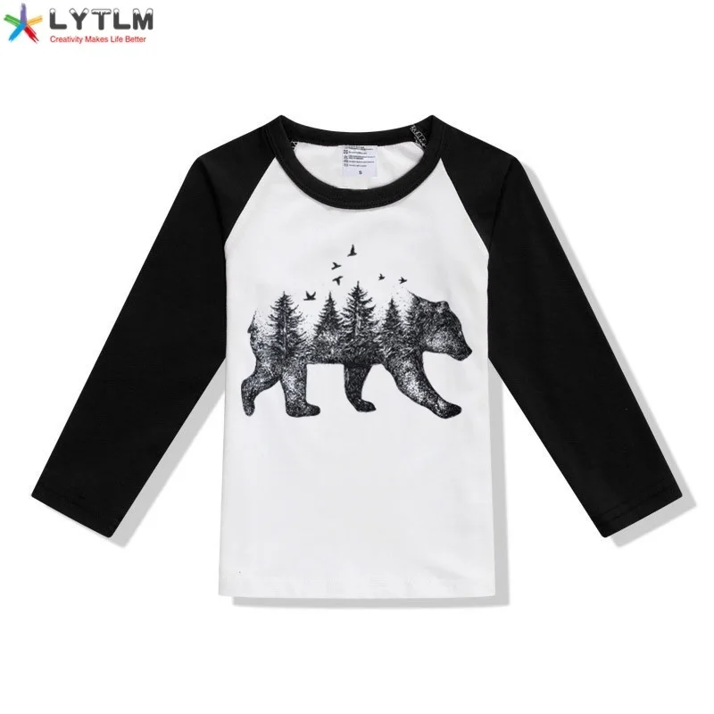 LYTLM/Одежда для маленьких мальчиков Осенняя футболка для малышей с медведем из России Детские футболки для мальчиков, реглан, топы с длинными рукавами для девочек, футболка Enfant - Цвет: CX Raglan Black